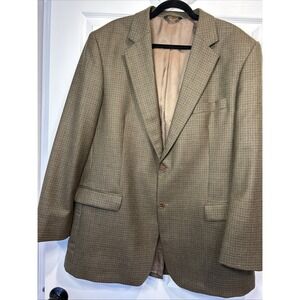 Brooks Brothers 346 Men's 100% Wool‎ Blazer Brown/Beige Houndstooth Plaid • 46L